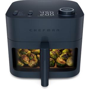 Chefman Crispinator Air Fryer 7-in-1 with 8 Qt Capacity, 450F Max Temp & TurboFry Pro Technology for Fast, Even Results, Bake, Broil, Dehydrate, Viewing Window, Nonstick Ceramic-Coated Basket
