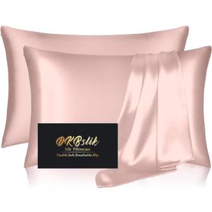 Silk Pillow Cases 2 Pack, Mulberry Silk Pillowcases Standard Set of 2, Smooth, Anti Acne, Beauty Sleep, Both Sides Natural Silk Satin Pillow Cases for Women 2 Pack with Zipper for Gift, Coral