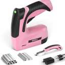 SHALL Pink Electric Staple Gun, 2 in 1 Cordless Upholstery Stapler Nail Gun for Wood, 4V Rechargeable Brad Nailer Kit w/ 2500 Staples Nails, Staple Remover & Fast Charger for Crafts, DIY, Decoration