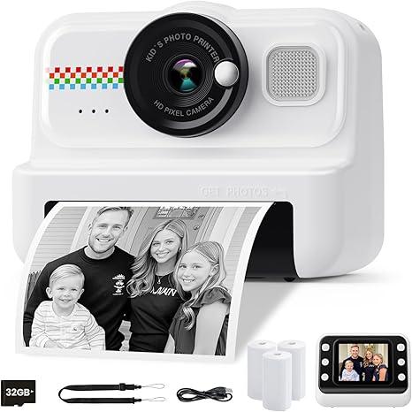 Kids Instant Print Camera, 1080P HD Kids Camera Instant Print with 3 Rolls Print Paper & 32GB Card, Ideal Kid Toys Gifts for Boys & Girls Age 3-14 , Black