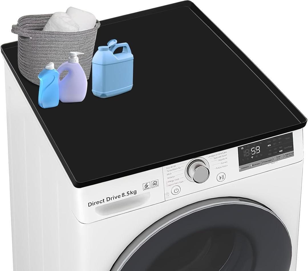 Washer and Dryer Covers for The Top, 26.77In X 26.77In Silicone Dryer Top Protector Mat, Waterproof, Scratch Resistant, Washable, Dryer Countertop for Home Kitchen and Laundry Room (Black-1Pack)