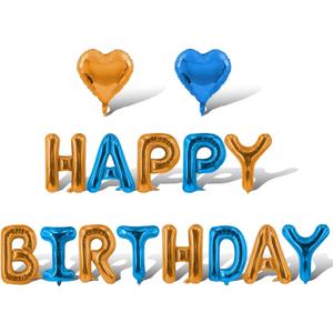 2 x Orange Blue Happy Birthday Balloons Banner Foil Balloons Heart Balloon for Orange Blue Themed Party Decoration Supplies Dog Birthday Decoration Decor Ballons Arch Kits Party Balloon Set 15pcs