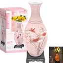 3D Puzzles Vase for Adults, Crafts for Adults, Gifts for Mom, 160 Pieces Plastic DIY Unique Flower Vase with LED Light House Warming Gift Birthday Gifts for Flower Arrangements and Home Decor (Pink)