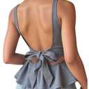 Verdusa Women's Bow Tie Backless Dressy Tops Ruffle Peplum Tank Tops Summer Elegant Outfits Grey Medium (Gray)