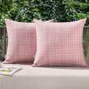 MIULEE Outdoor Waterproof Throw Pillow Covers Decorative Farmhouse Water Resistant Cushion Covers for Tent Patio Garden Couch Sofa Pack of 2, 18x18 Inch Pink
