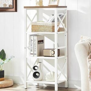 Small Bookshelf,4 Tier Industrial Bookcase with Metal Frame and Backboard, Narrow White Book Shelf, Book case for Small Spaces, Living Room, Bedroom and Home Office (4-Tier (15.7"W x 11"D x 39.5"H))