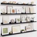 Fun Memories Picture Ledge Shelves Set of 4-48 Inch Shelves with Lip - Large Nursery Bookshelf for Storage - Floating Shelf Wall Mounted for Living Room - Bedroom -Kitchen - Black Color