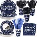 192 Pcs Cowboys Football Birthday Party Supplies Blue Cowboys American Rugby Plates and Napkins Football Theme Tableware Set for Teen Men Team Sport Birthday Party Supplies, Serves 24