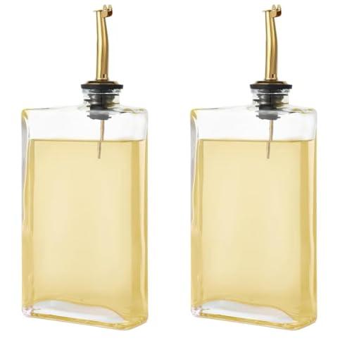 Molimoli Olive Oil Dispenser Bottle for Kitchen, Automatic Pourer, Glass Thin Bottle Dispenser for Kitchen, Olive Oil Cruet, | Set of 2 - Gold 