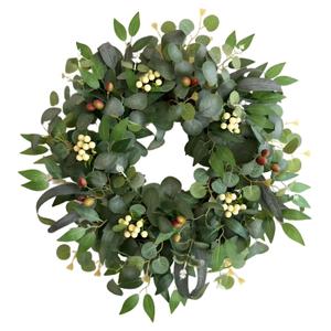 22-24" Eucalyptus Wreaths for Front Door,Spring Summer Fall Autumn Winter Wreaths,Large Eucalyptus Greenery Wreath with Olive Leaves Berries for Front Door Outdoor Farmhouse Decor All Seasons, Pack of 2