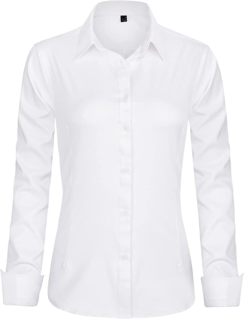 J.VER Womens Dress Shirts Long Sleeve Button Down Shirt Wrinkle-Free Business Casual Blouse Office Work Tops, M