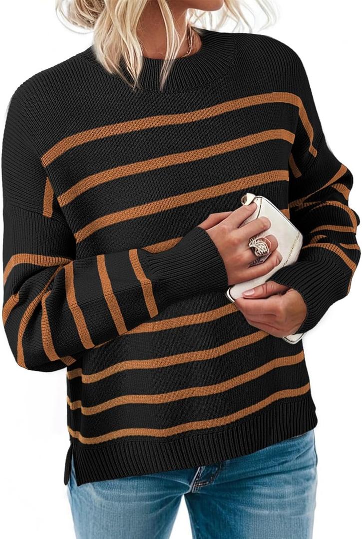 Dokotoo Oversized Womens Sweater 2025 Fall Winter Striped Sweaters Casual Trendy Sweater (X-Large, Black)