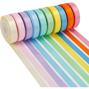 MEEDEE Pastel Rainbow Ribbon Assortment Satin Rainbow Colored Ribbon 3/8" X 50 Yards for Crafts, Gift Wrapping, Party Decoration, DIY Handmade Hair Bows