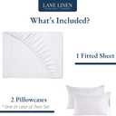 LANE LINEN Fitted Sheet Full Size, 100% Organic Cotton, 3-Piece Set (1 Fitted Sheet, 2 Pillowcases) Percale Weave, Bed Fitted Sheets, Breathable, Fits Mattress Upto 15" Deep - White (No Flat Sheet)