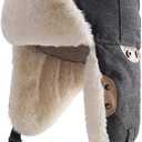 Harlang Trapper Hat with Faux Fur Lining, Ear Flaps, Adjustable Chin Strap (Black)