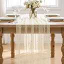 Artoid Mode 3PCS Pearl Champine Gauze Table Runner 120 Inch 10FT, Seasonal Sheer Dining Holiday Wedding Birthday Baby Shower Table Decor for Home Party