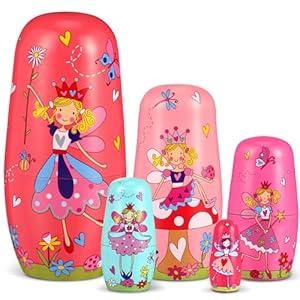 Gejoy Nesting Dolls Russian Matryoshka Wooden Handmade Nutcracker Nesting Dolls Collectible Gifts Toy Set for Winter Christmas Holiday Present Adults Home Decor(Flower Fairy)