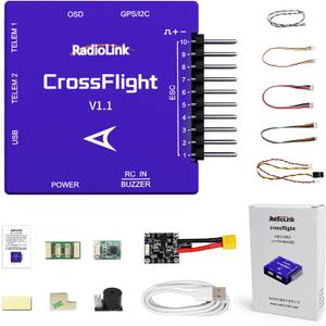 Radiolink CrossFlight Flight Controller mini Size, 10 PWM Output OSD Module Integrated, Vibration Damping FC for RC Plane/3-8 Copters/Helicopter/Submarine/FPV Drone/Car/Boat/Auto Flight Route&Return