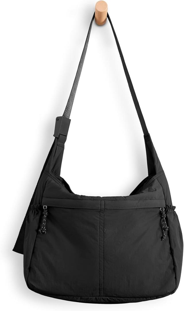 ODODOS 20L Crossbody Tote Bag Large Capacity Lightweight Hobo Shoulder Sling Bags for Gym Shopping Beach Travel, Black