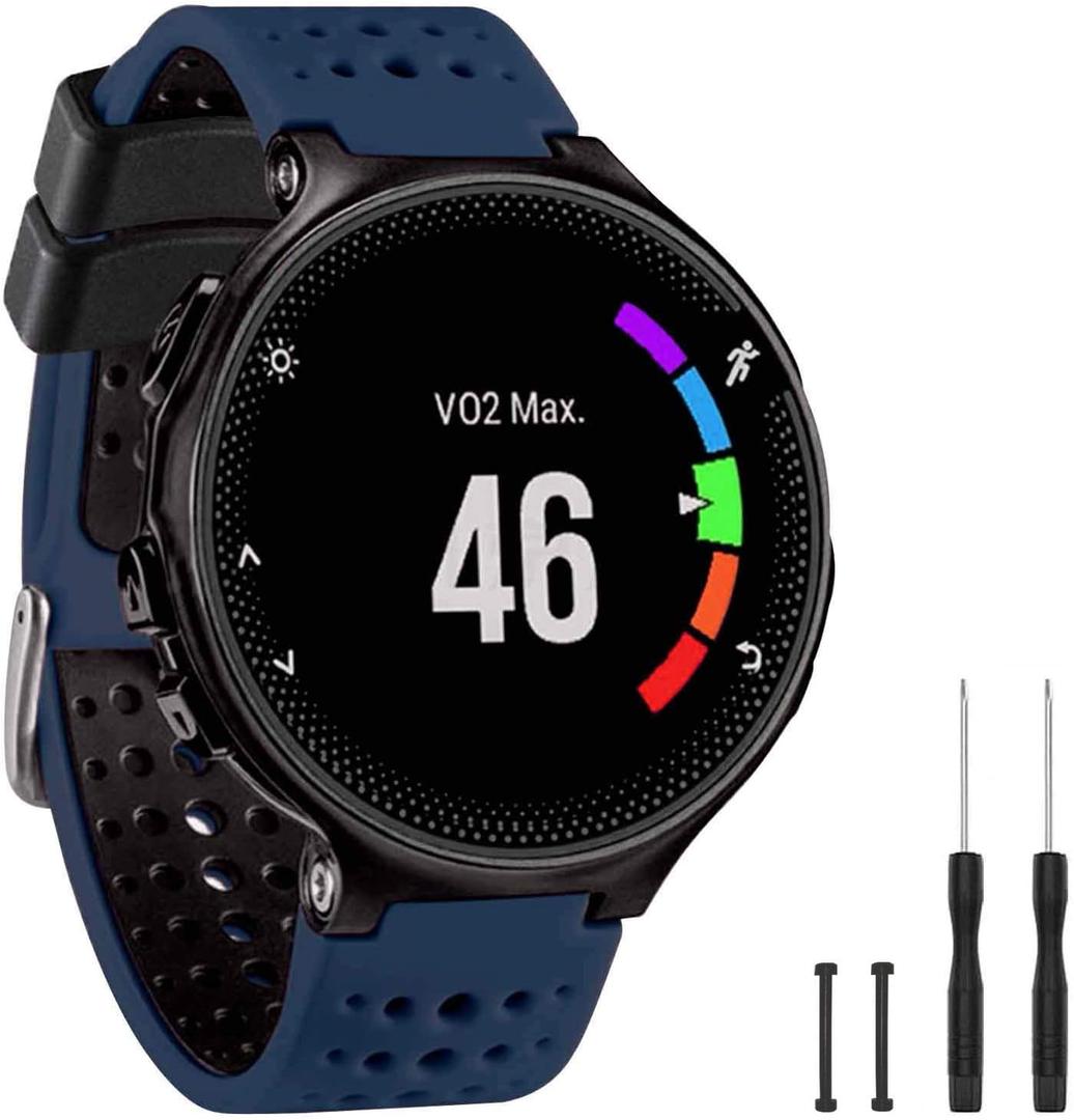 TopPerfekt Band Compatible with Garmin Forerunner 235, Soft Silicone Replacement Watch Band Strap Wristband for 220/230/235/620/630/735XT/235 Lite Smart Watch for Women Men (Navy-Black)