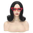 Short Black Bob Wig for Women Cosplay Costume Halloween+ Red Glasses