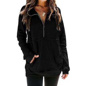 Ladmous Womens Casual Long Sleeve Half Zip Sweatshirt Lapel Drawstring Oversized Pullover Tops with PocketsS-2XL (Small, 08 Black)
