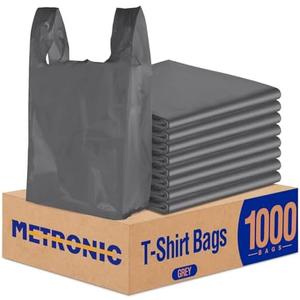 METRONIC 1000 Count Grey Plastic T-shirt Bags with Handle, 11.5 x 6.5 x 21 Plastic Carry Bags for Retail, Supermarket, Grocery Shopping Bag for Packaging, Take out, To Go, Convenience Stores, in Bulk