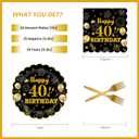 75 PCS 40th Birthday Party Supplies Paper Plates and Napkins,Black and Gold 40th Birthday Plates Napkins Tableware Set for Boys Girls Tableware Set Decorations