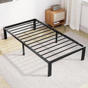 DUMOS Twin Size Bed Frame - Metal Platform Bed Frame Mattress Foundation with Steel Slat Support, No Box Spring Needed, Storage Space Under Base, Easy Assembly, Black