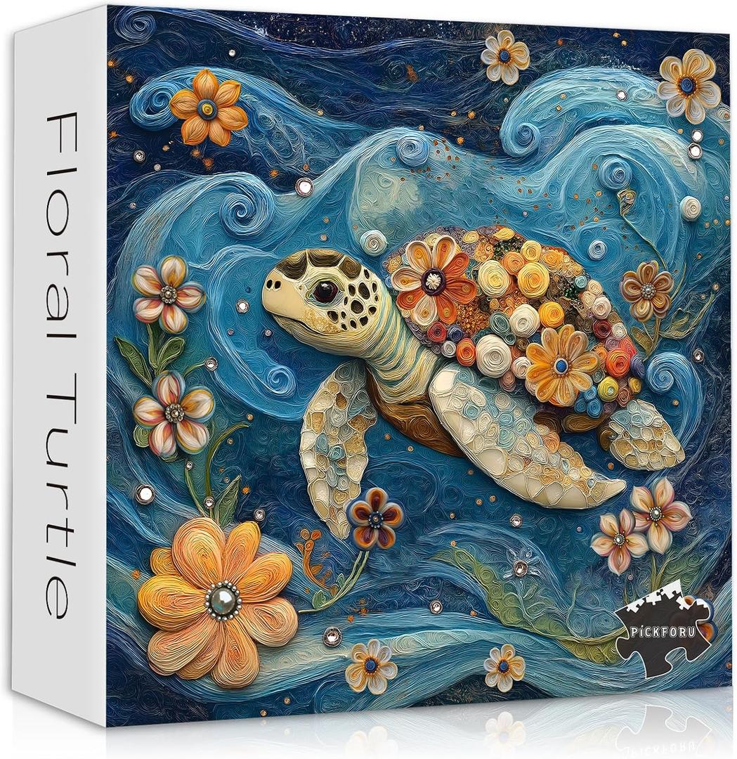 Sea Turtle Puzzles for Adults 1000 Pieces, Flowers Jewels Ocean Puzzle Embroidered, Colorful Animal Floral Jigsaw Puzzles 1000 Pieces Unique Challenge Sea Turtle Puzzles for Adults 1000 Pieces, Flowers Jewels Ocean Puzzle Embroidered, Colorful Animal Floral Jigsaw Puzzles 1000 Pieces Unique Challenge