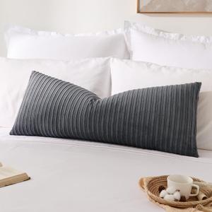 Kevin Textile 14x36 Inch Long Lumbar 1 Pack Plush Striped Corduroy Throw Pillow Cover Velvet Accent Decorative Long Body Rectangle Cushion Case for Living Room Couch Sofa Bed, Dark Grey