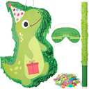 Dinosaur Piñata with a Blindfold and Stick Cute Large Dino Piñata for Easter Mexican Fiesta Birthday Decorations Animal Dinosaur Themed Party Favors (Green)