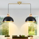 2-Light Black Pendant Light, Solid Wood Hanging Lamp with 11.8” Metal Shade, Farmhouse Pendant Light Fixtures for Kitchen Island, Dining Room, Bedroom, Office, Modern Black & Gold