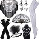 7 Pcs 1920s Flapper Accessories Set for Women Flapper Roaring 20s Costume for Halloween Vintage Wedding Party
