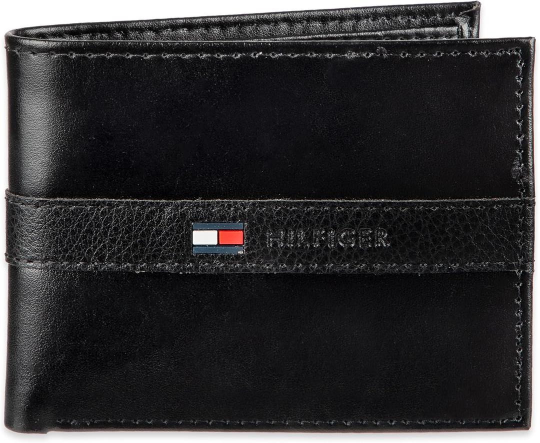 Tommy Hilfiger Men's Classic Bifold Wallet with ID Window and Multiple Card Slots (Casual Black Ranger)