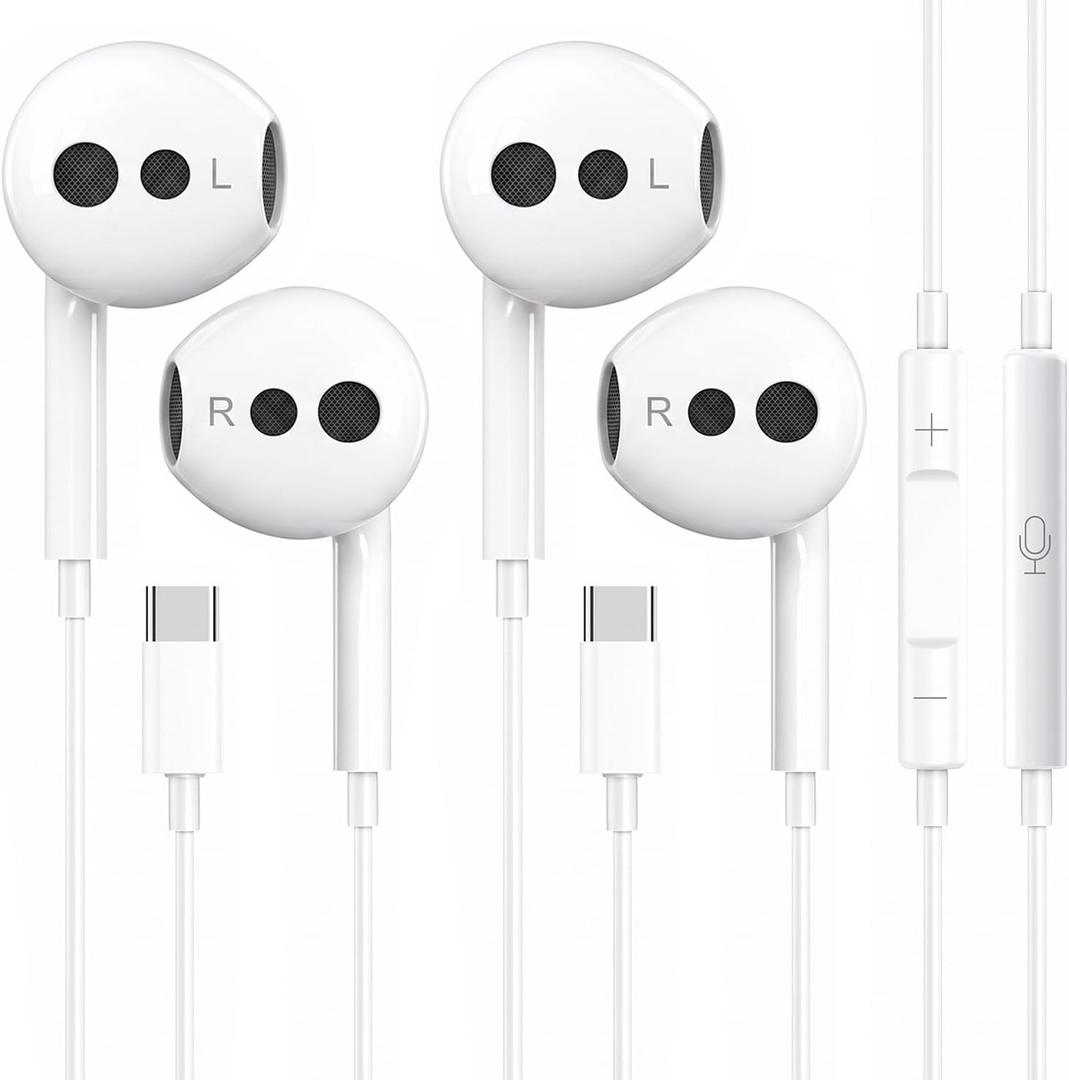 2 Pack USB C Headphones for iPhone 18/17/16, iPad, Mac for Most USB C Jack | Type C Earbuds Wired Earbuds with Mic & Remote Control Earphones, Compatible with iPhone18/17/16/15, iPad and Most USB C Jack
