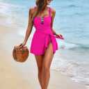 Zilcremo Swim Dress for Women Tummy Control One Piece Swimsuit Wrap Swimdress Square Neck Skirted Bathing Suit Swimwear (Pink, XL)