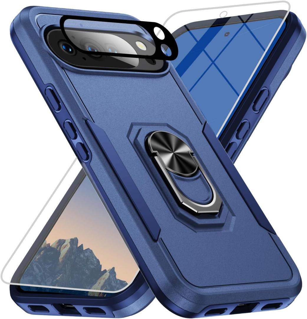 for Google Pixel 10 Pro XL Case [15 FT Military Grade Drop Protection] with Screen Protector & Lens Protector Heavy-Duty Shockproof Kickstand Case for Pixel 10 Pro XL Dark Blue