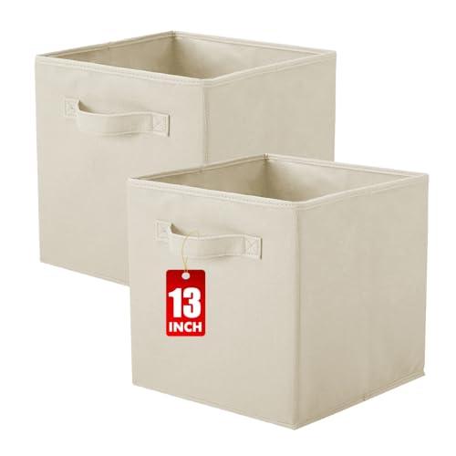 ShellKingdom Storage Bins, Foldable Fabric Storage Cubes And Cloth Storage Organizer Drawer For Closet And Toys Storage, 13 X 13 X 13 INCH, 2 Pack (Beige)
