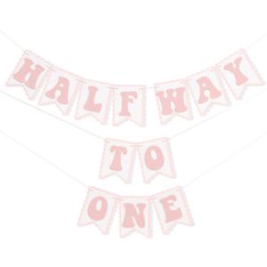 Half Way To One Pink Banner - Sweet 6 Months Birthday Decorations,Pink Cake Smash Photo Backdrop,Little Princess 1/2 Birthday Party Banner,Home Wall Mantel Hanging Garland