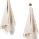 100% Linen Hand Towels 2 Pcs, 16x40 Inch Boho Decorative Kitchen Towels with Short Edge Tassel, Absorbent Soft Guest Bathroom Tea Dish Towels, Farmhouse Sink Towel Set