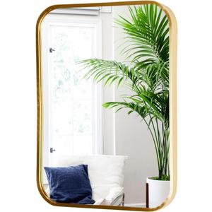Gold Aluminum Metal Framed Mirror with Rounded Corners, Rust Resistant, Wall Mounted Mirror for Bedroom or Living Room,Vertical or Horizontal Hanging (Gold, 11.8x15.7inch)