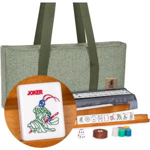 Yellow Mountain Imports American Mahjong Set “Celestial Harmony” Intricately Detailed Carved Tiles, Green Soft Case, Wooden Racks with Pushers, Dice, Wind Indicator & Wright Patterson Scoring Coins, Medium