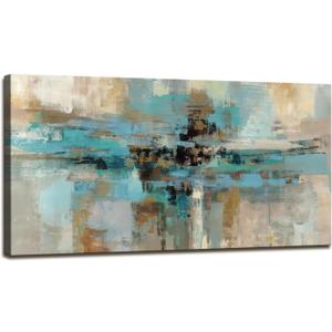 DZL Art A74750 Canvas Prints Abstract Wall Art Print Paintings Blue and Brown Stretched Canvas Wooden Framed for living Room Bedroom and Office Home Decor Artwork (40" L x 20" W)