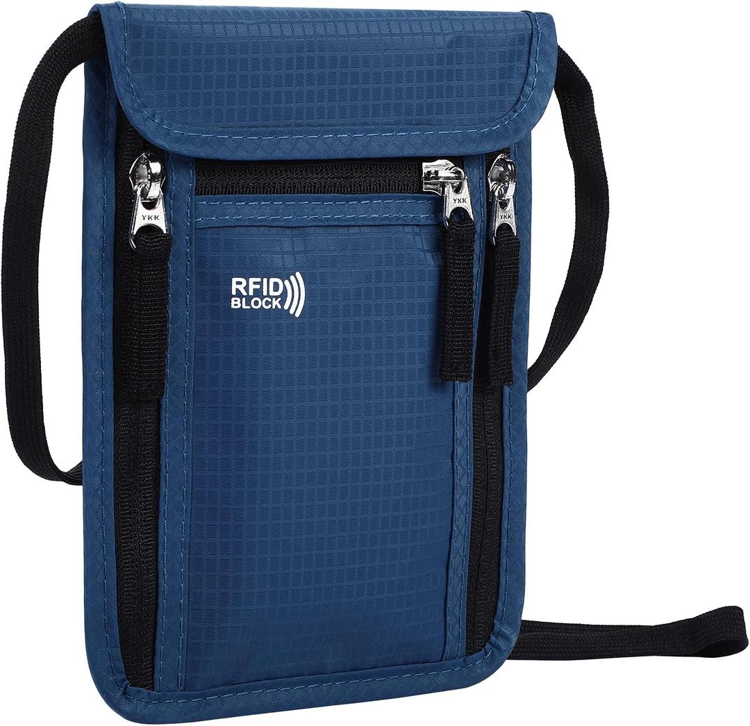 Travel Pouch Neck Wallet Family Passport Holder Organizer Case with RFID Blocking | RFID Blocking (6x7.5In, Navy Blue)