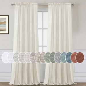 Linen Curtains Elegant Natural Linen Blended Curtains Energy Efficient Light Filtering / Rod Pocket Window Treatments Panels / Drapes for Livingroom (Set of 2, Ivory, 52 inch W X 96 inch L)