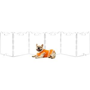 Extra-Wide Clear Acrylic Freestanding Dog Gate with Upgraded Hinges & Stable Support Feet, 6 Panel - 120''W x 24''H for Doorways, Stairs and Open Spaces, Foldable Pet Barrier for Small Puppy Cats