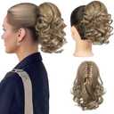 REECHO 9" Short Ponytail Extension, Classic Loose Curly Wavy Claw Clip Pony tails Hair Extensions HP001 Hairpieces for Women - Medium Blonde with Blonde Highlights