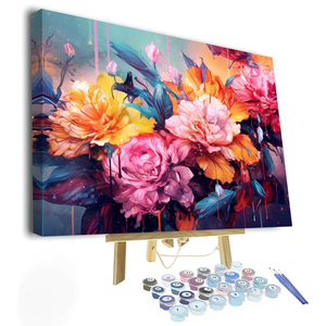 TUMOVO Flowers Framed Paint by Numbers for Adults Blooming Floral DIY Oil Paint by Number Kits on Canvas Blossom Adult Paint by Number with Brushes Acrylic Painting Art Crafts 16"x20"