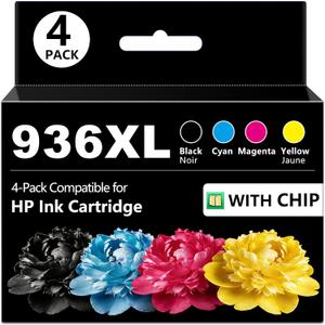 DOUBLE D 936 936e Ink Cartridges Compatible Replacement for 936 936e, use with OfficeJet Pro 9110b, 9125e, 9128e, 9130b, 9135e; OfficeJet Pro Wide Format 9730e (Combo 4-Pack, BCMY)